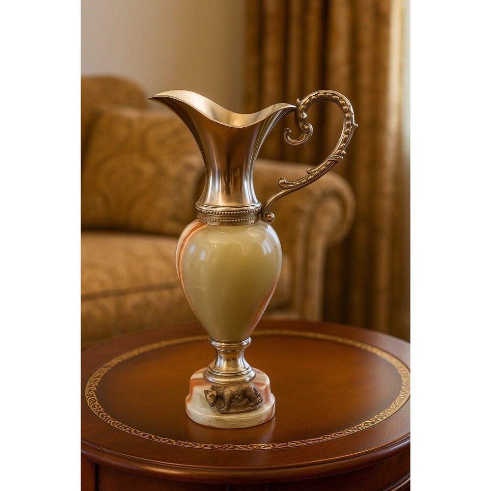 Small Marbled Onyx and Pewter Jug Vase – Elegant Decorative Piece